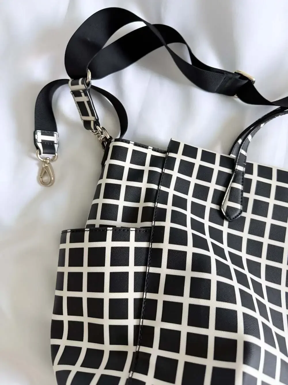 Kate Spade New York Black and White Grid Pattern Diaper/Weekender Bag